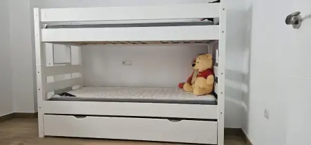 Litera Blanca de Madera Maciza, 3 camas de 90x190