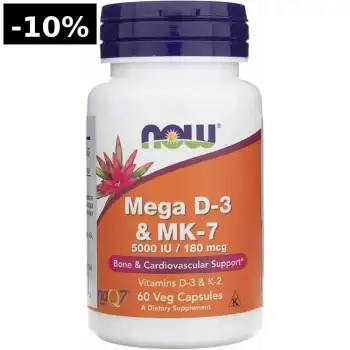 NOW Foods Mega D3 & MK-7 (5000 IU Vitamina D3 + 180 µg K2 MK-7)