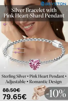 Pulsera de Plata con Colgante de Corazón Rosa