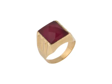 sello hombre oro 18k tallado espinela rojo 14x12mm