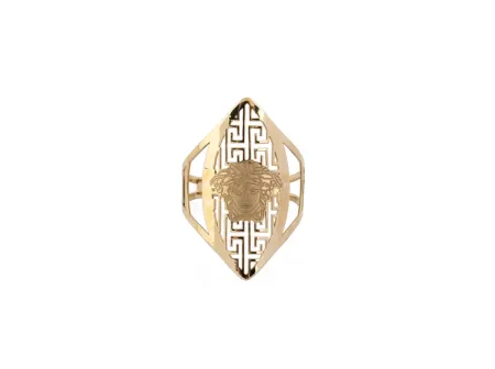 anillo oro 18k tipo lanzadera con greca y cara medusa