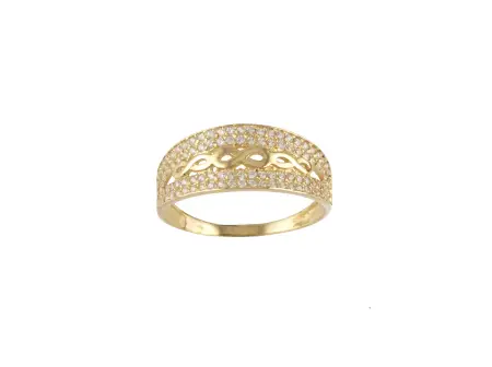 anillo oro 18kdoble banda circonitas y centro con infinitos