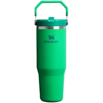 Stanley IceFlow 2.0 - Vaso con pajilla abatible con asa, 30 onzas, tapa giratoria y popote abatible, botella de agua resistente a fugas, acero inoxidable aislado sin BPA, prado