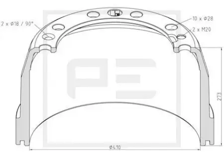 PETERS ENNEPETAL 146.132-00A Tambor de freno Eje delantero, Ø: 410mm