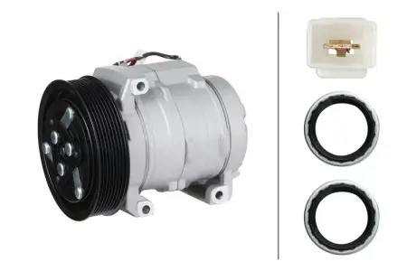 HELLA 8FK 366 201-781 Compresor, aire acondicionado 10S15C, 24V, PAG 46, R134a, con acoplamiento magnético, con junta tórica, con aceite de compresor PAG