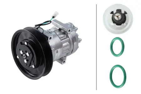 HELLA 8FK 366 200-051 Compresor, aire acondicionado SD7H15, 24V, PAG 46, R134a, con acoplamiento magnético, con junta tórica, con aceite de compresor PAG