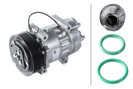 HELLA 8FK 366 200-041 Compresor, aire acondicionado SD7H15, 24V, PAG 46, R134a, con acoplamiento magnético, con junta tórica, con aceite de compresor PAG