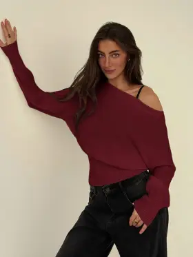 Aloruh Suéter holgado de punto asimétrico con flores 3D en beige, romántico para salidas en otoño/invierno