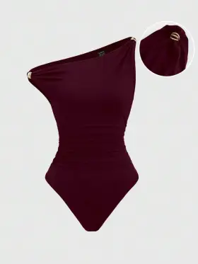 Sweetra Body casual de hombro unicolor con decoración metálica y fruncido para mujer, primavera/verano
