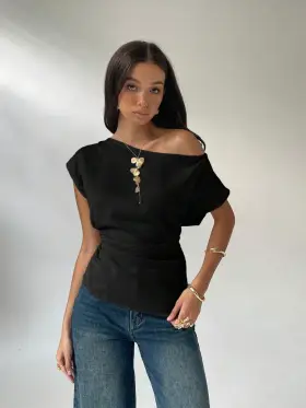Aloruh Blusa de hombros oblicuos de unicolor para mujer, de moda para el verano