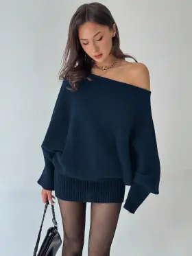 Aloruh Vestido de suéter ajustado con hombro asimétrico, manga larga y cintura entallada, de estilo Y2K versátil, para uso casual/diario, con estética vintage americana para otoño/invierno