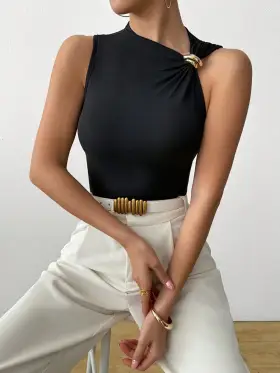 Celisse Top sin mangas de mujer, minimalista, de corte ajustado, informal, con decoración metálica en los hombros