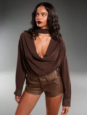 Normani Blusa suelta de moda sexy de unicolor con cuello en V profundo y manga larga para mujer