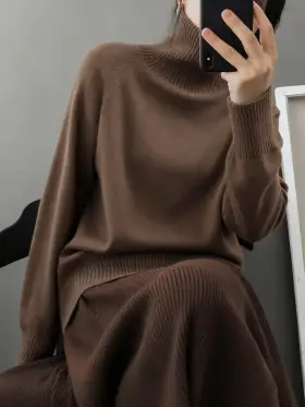 GIGOGOU Suéter de cuello alto de moda para mujer, cálido para otoño e invierno, de punto, casual, holgado, de manga larga