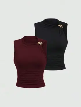 Sweetra Blusa plisada ajustada para mujer, adecuada para el verano