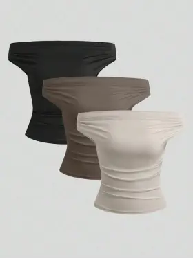 Sweetra Parte superior sencilla de diseño con hombros descubiertos de unicolor, uso casual diario para mujeres