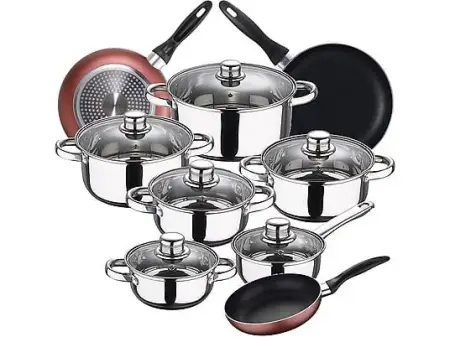 Batería de cocina - SAN IGNACIO PK3884, 12 piezas, Fondo de inducción, Asas ergonómicas, Otros Recubrimientos