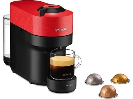 Cafetera de cápsulas - Nespresso® Krups Vertuo Pop XN920510, 1500 W, 0.56 L, Calentamiento 30 s, Tecnología Centrifusion™, Bluetooth, Wi-Fi, Spicy Red