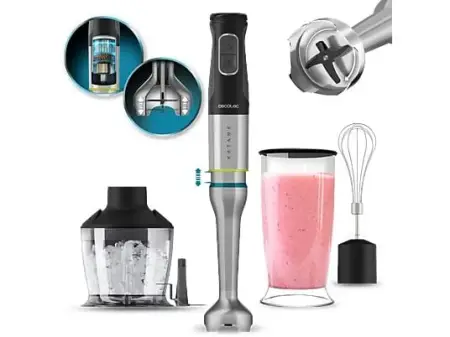 Batidora de mano - Cecotec Katana 15 Chop G, 1500 W, 21 velocidades, Tecnología PerreoMove, Cuchillas de 4 hojas, Función Turbo, Vaso de 800ml, Grey