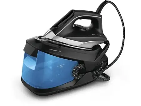 Centro de planchado - Rowenta VR832, 2600 W, 1.7 L, 6.5 bares, Golpe de vapor 350 g/m, Suela MicroSteam400, Sistema Calc-Away, Negro y azul