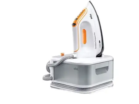 Centro de planchado - Braun CareStyle Compact Pro IS2561WH, 2400W, 1.5l, 6 bar, Golpe de vapor 400g/min, Suela EloxalPlus, Freeglide3D, Blanco/Naranja