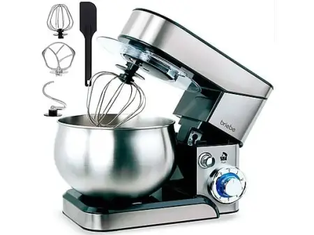Robot amasador - BRIEBE KM1114, Batidora Amasadora Repostería Profesional Robot Cocina 5 L, Movimiento Orbital, Varillas, 1800 W, 6 velocidades, Acero Inoxidable