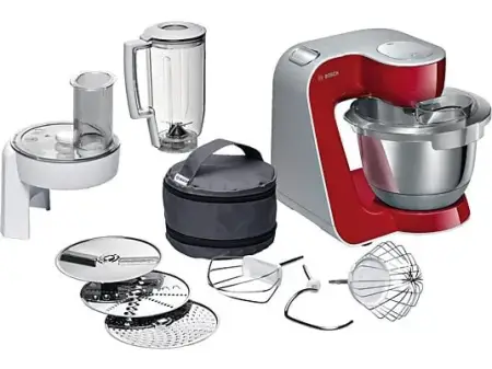 Robot amasador - Bosch MUM58720, 1000W de potencia, múltiples accesorios, Rojo