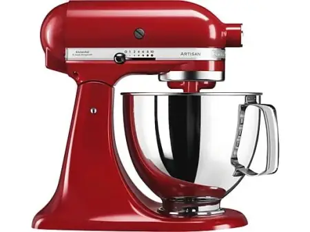 Robot amasador - Kitchen-Aid Artisan 5KSM125EER, 300W, 4.8 l, Hasta 220 rpm, 4 accesorios, Rojo