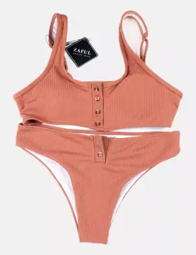 Zaful Bikini tirantes marrón