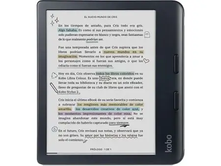eBook - Kobo Libra Colour, 7" E Ink Kaleido 3, 32 GB, FastGLR, IPX8, Pantalla color, Negro