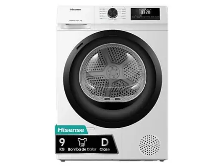 Secadora artefacto de calor - Hisense DHQE900UWDC, 9 kg, 16 programas, Anti arrugas, Secado automático, Blanco