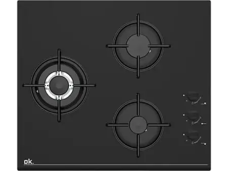 Placa de gas - ok. OBH 4631-3, 3 Zonas, Zona grande 13.2 cm, Gas butano, 59 cm, Negro