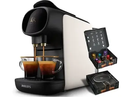 Cafetera de cápsulas - Philips LM9012/00 L'OR Barista Sublime, Función 2 tazas, o 1 doble, 1450 W, 19 bar, 0.80 l, Sistema antigoteo, Blanco
